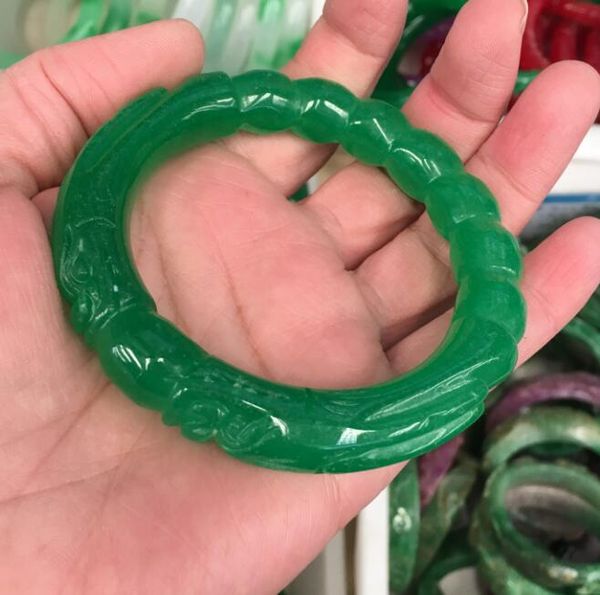 

bangle natural exquisite hand carved green red purple jadeite stone bracelet, Black