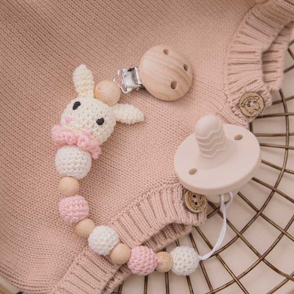 

1pc pacifier chain clip wood crochet teething chain baby teether soother holder newborn product baby pacifier clip
