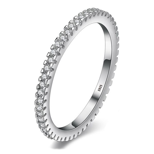 

cluster rings yanhui 925 solid silver 1.5mm width round ring with full circle small zirconia diamond women thin jz094, Golden;silver