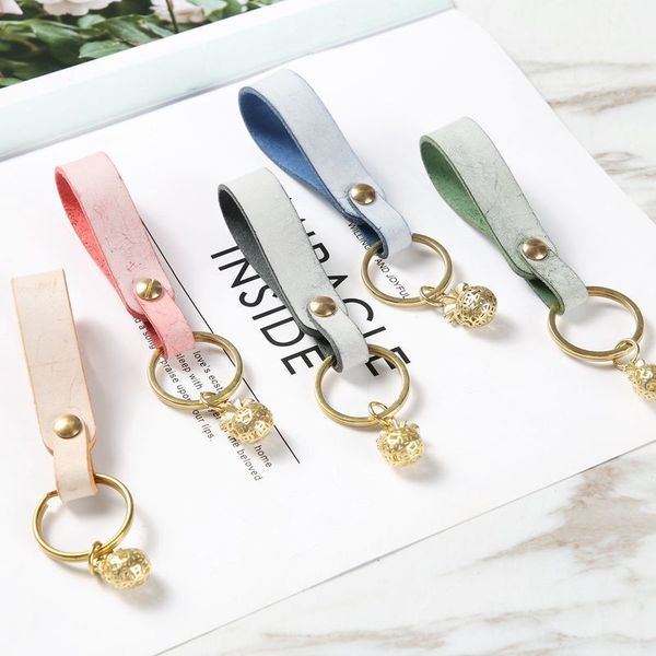 

fashion cowhide leather brass circle bead keychain vintage brass circle wallet key chain waist car leather keychains keyholder, Silver