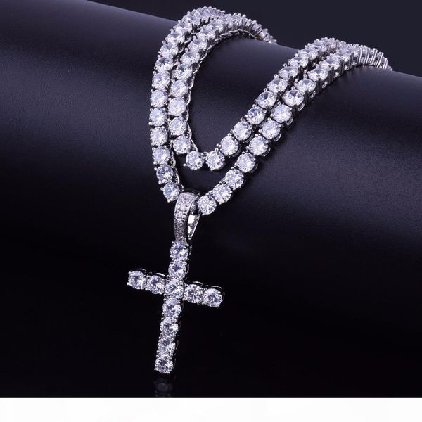 

men women gold silver copper material iced out zircon cross pendant necklace chain fashion hip hop jewelry