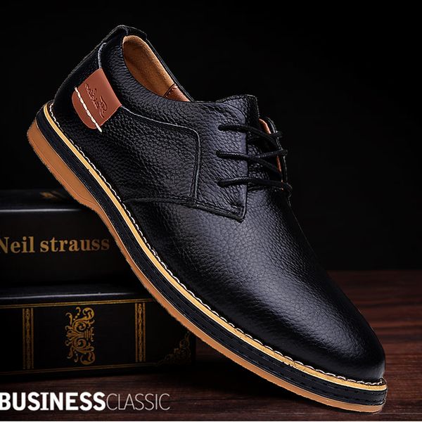 

2020 new men oxford genuine leather dress shoes brogue lace up flats male casual shoes footwear loafers men big size 39-48, Black