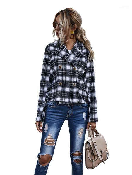 

естественный цвет куртки повседневный длинным рукавом нагрудные шеи куртки женские конструкторы одежды зимы женщин способа куртки plaid щито, Black;brown