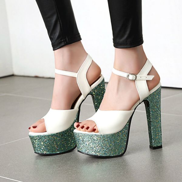 

fashion gladiator sandals women summer shoes high heels platform sandals luxury white blue wedding party shoes female, Black