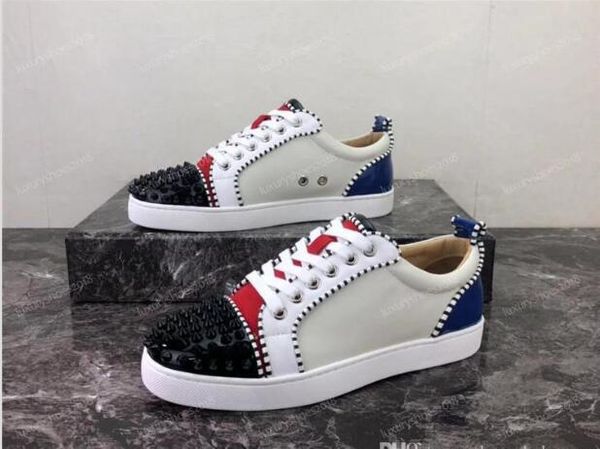 

luxury designer red sole suedes leather rhinestone stras spikes shoe men women flat shoes low-lace-up casual sneaker chaussure, Black