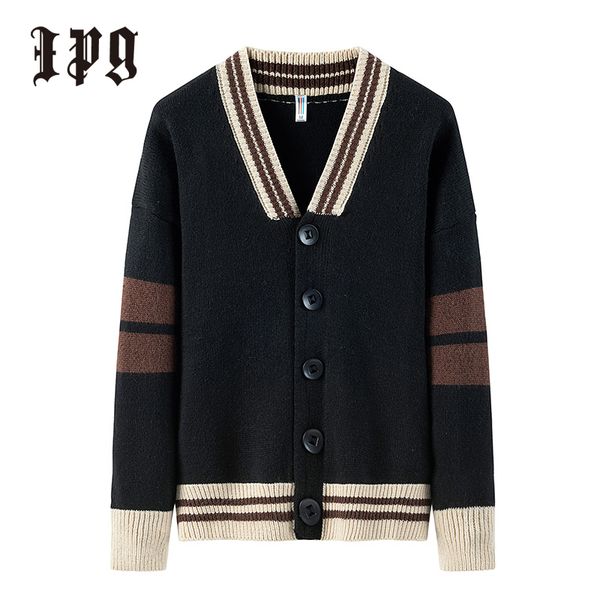 

ipg new fashion cardigan jumper sweaters japanese-style casual men clothing stitching color sweater autumn men thin coat, White;black