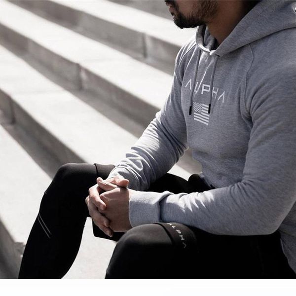 

muscle brothers spring new men's sports and fitness casual long-sleeved hooded sweater cotton stretch sport sweater, Black