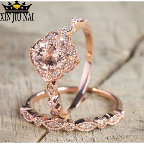 

rose gold ring sets for women beads zircon women's rings fashion jewelry ring engagement wedding anniversary jewelry, Golden;silver