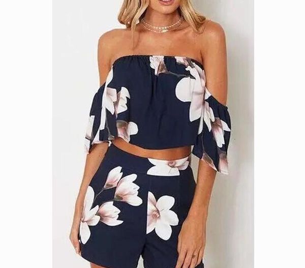

2pcs floral slash neck sets woman two pieces suit female summer for women outfit blusas femininas de verao 2018 roupas woma, Gray
