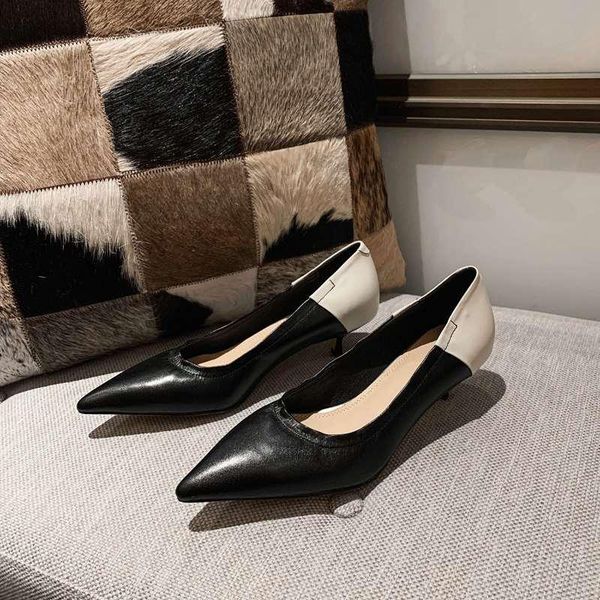

mixed colors fashion shoes genuine leather pointed toe low heels office lady shallow slip on summer basic pumps 06, Black