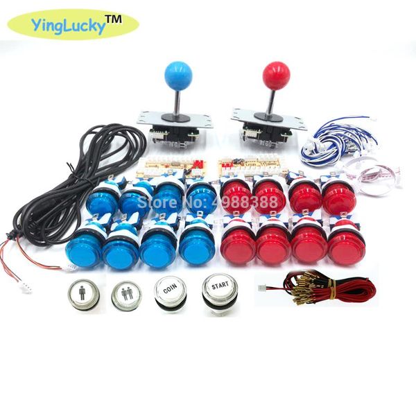 

diy joystick arcade kits 2 players with 20 led arcade buttons + 2 joysticks + usb encoder kit cables game parts set
