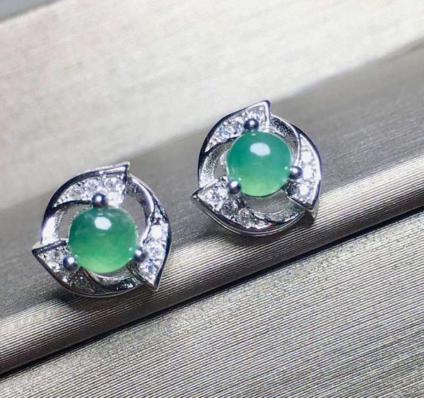 

meibapj natural green jadeite gemstone simple flower stud earrings real 925 solid silver fine charm jewelry for002, Golden;silver