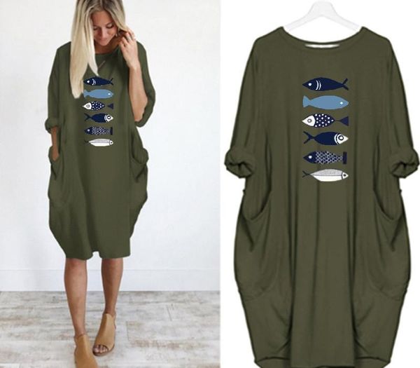 

plus size women clothing animal printed casual dresses o neck long sleeve big pocket casual dresses, Black;gray