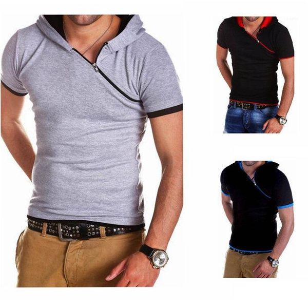 

breathable summer mens tees casual teenager t shirt hypotenuse zipper hooded designer tshirts fashion, White;black