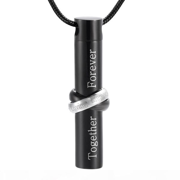 

ijd9944-1 hold " in loving memory" collar with together forever black cylinder urn necklace for ashes keepsake cremation jewelry p, Silver