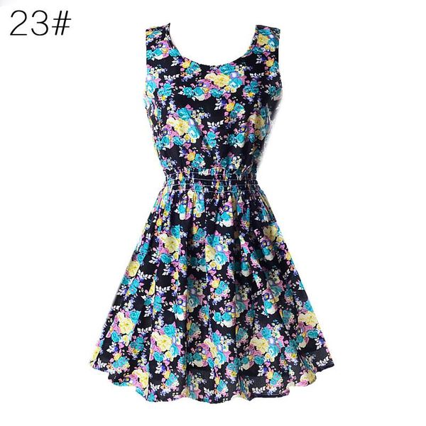 

fashion women chiffon beach dress sleeveless summer sundress floral tank dresses 20 colors, Black;gray