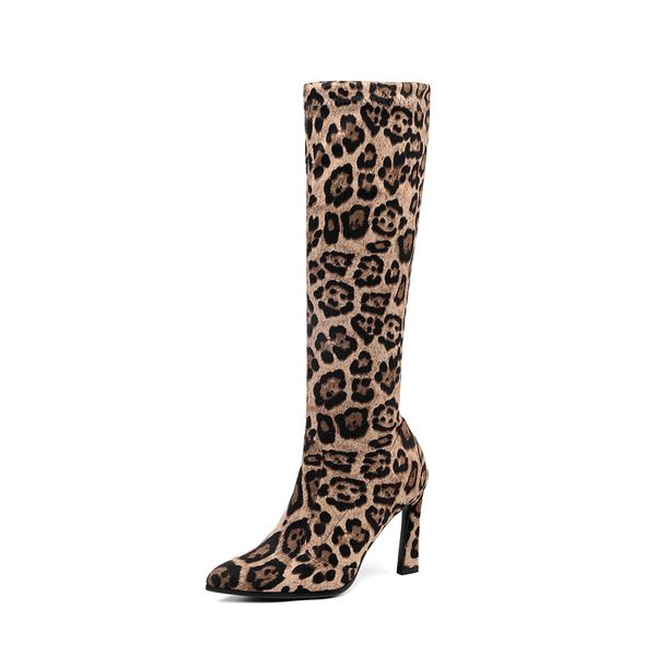 

new fall brand fashionable lady's boots suede leopard print stretch boots lady's warm size 34-43, Black