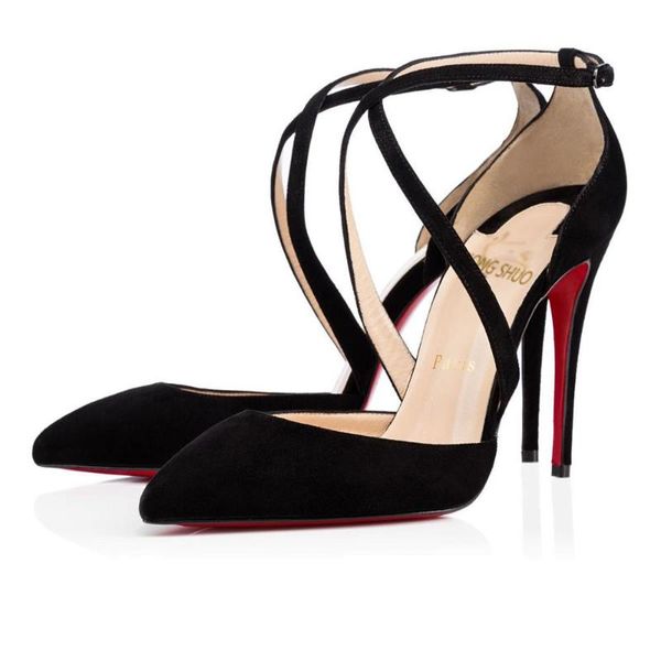 

2020 red bottom fashion high heels patent leather women party wedding triple spikes pointed toes pumps dress shoes with box a86, Black