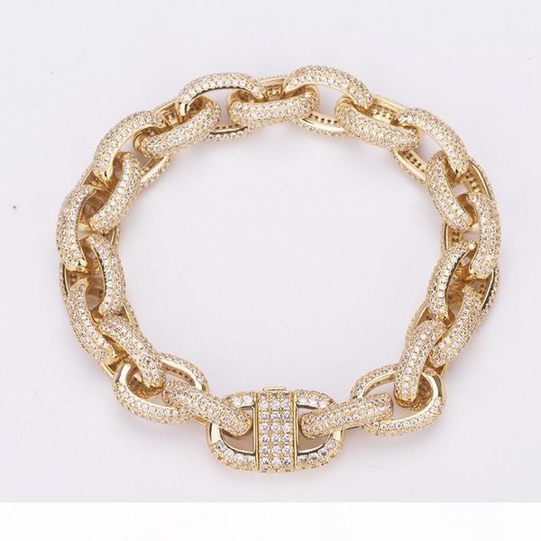 

11mm 7 8inch gold silver color iced out cz o chain bracelet for men hip hop jewelry gifts, Black