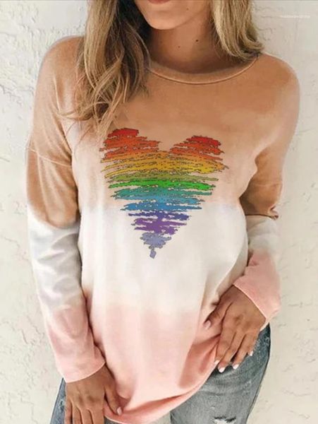 

colorful love print tees female clothing womens 2020 designer luxury tshirt long sleeve gradient color, White