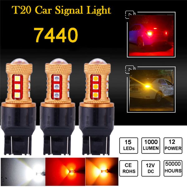 

2pcs t20/t25 7443/7440 w21/5w super bright 1000lm 15 smd 3030 led yellow turn signal white auto reverse bulb red car brake light