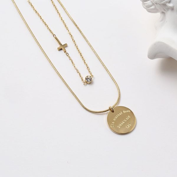 

european and american hip-hop style cross multi-layer stainless steel diamond necklace geometric mix and match titanium steel pendant, Silver