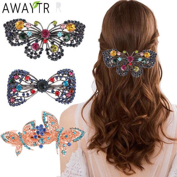 

hair accessories awaytr women barrettes bow crystal hairpin vintage rhinestone flower clip styling bands woman clips