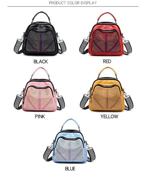 

leather backpack 2020 new rhinestone all-match single shoulder messenger bag multi-purpose bag