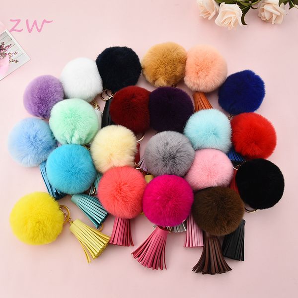 

pompon pu leather keychain for purse, luxurious fur keychain, pompom, leather, porte clef sleeping hanger jewelry, Silver