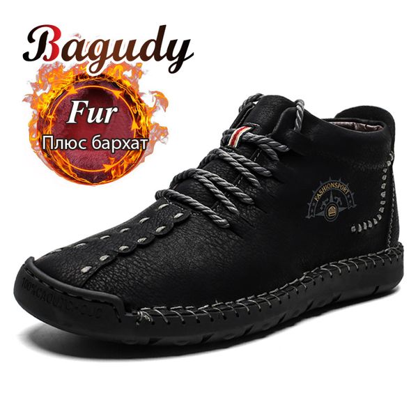 

марка зима мужчины сапоги мода кожа плотных плюшевая теплый человек водонепроницаемых ботильоны зима вскользь снегоступы большого размера 37, Black