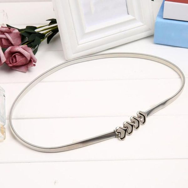 

metal belt for women love shape designer luxury silver gold chain stretch elastic waist belt flower elastic strap waist, Black;brown