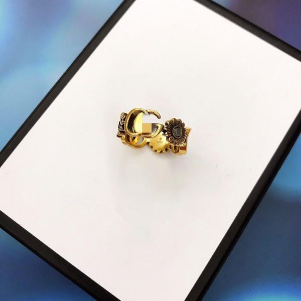 

Hot sale new retro letter flower hollow fashion designer ring luxury designer jewelry women ring