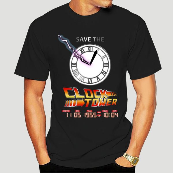 

fiction film t-shirt men back to the future t shirt clock tower marty doc delorean tshirt streetwear novelty-0058a