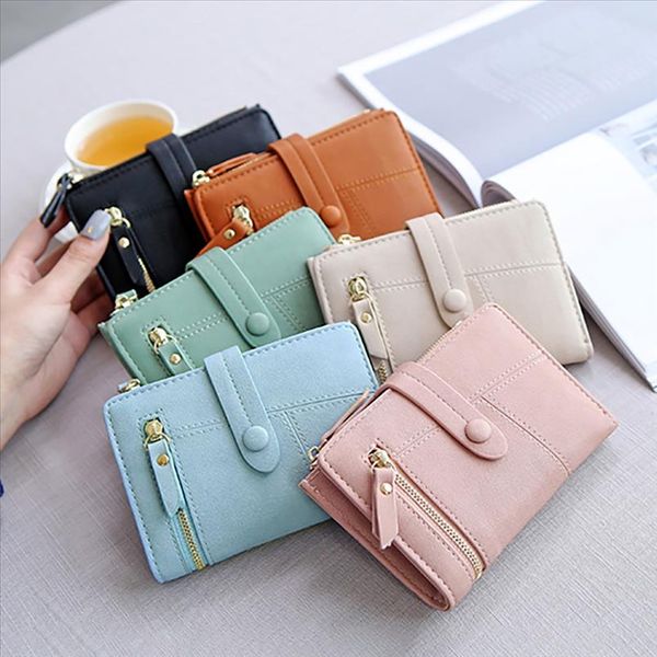 

cute girl wallet candy color short zipper leather multi card coin bank card holder carteras de cuero genuino para mujer, Red;black