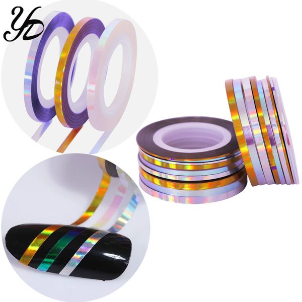 

yiday 1pcs laser rainbow holographic 1mm 2mm 3mm glitter striping tape line wire nail art sticker transfer foil diy tips decals, Silver;gold