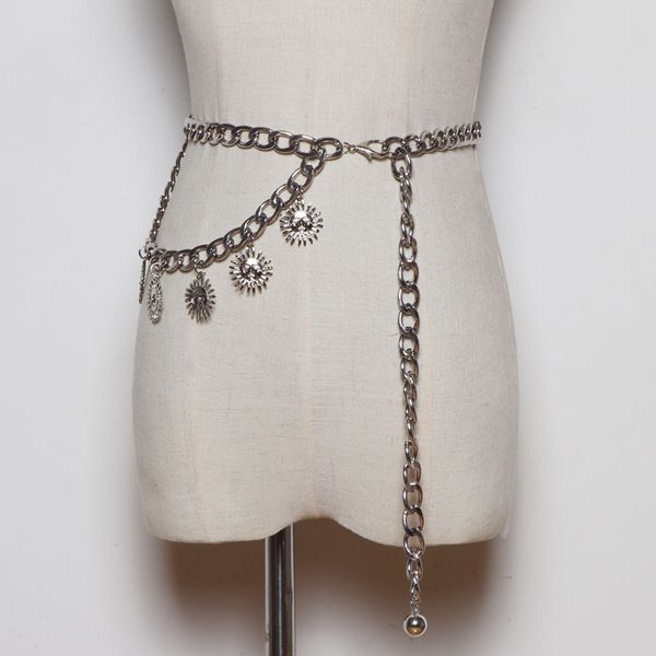 

brand wide metal alloy waist chain women european plus size flower statement waist belt chain summer shirt jean belt body, Black;brown