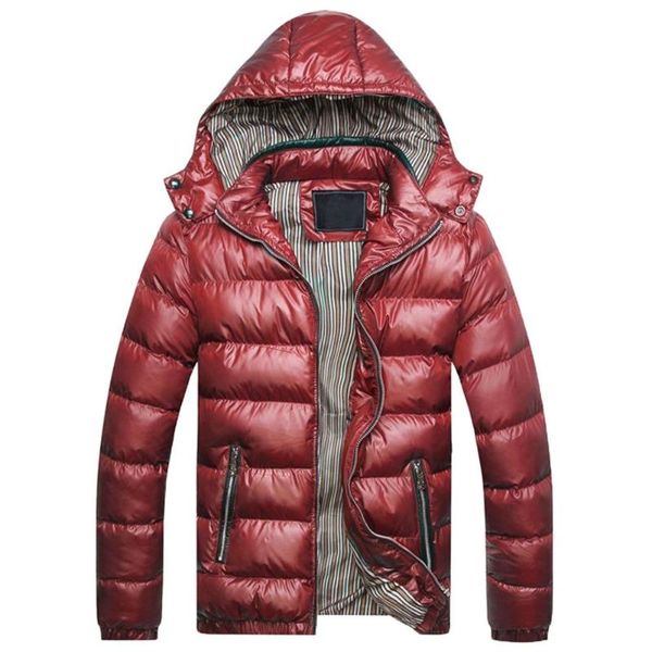 

plus size thick warm cotton outwear winter warm men solid color hooded long sleeve zip up down jacket quilted coat, Black