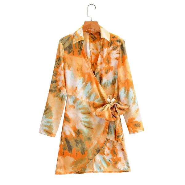 

2020 a line long sleeved designer summer women dresses new women's fashion show slim tie-dye long sleeve belt v-neck dress short skirt, Black;gray