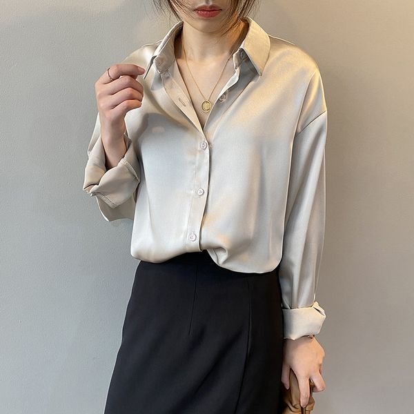 

women's blouses & shirts minimalism shirt for women lapel collar long sleeve korean plus size casual blouse female chic style 2021 fash, White