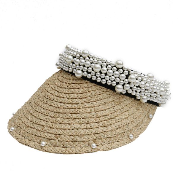 

2020 new women summer outdoor beach fashion cap empty roof sunhat sun hats for women pearl decoration sunhat, Blue;gray