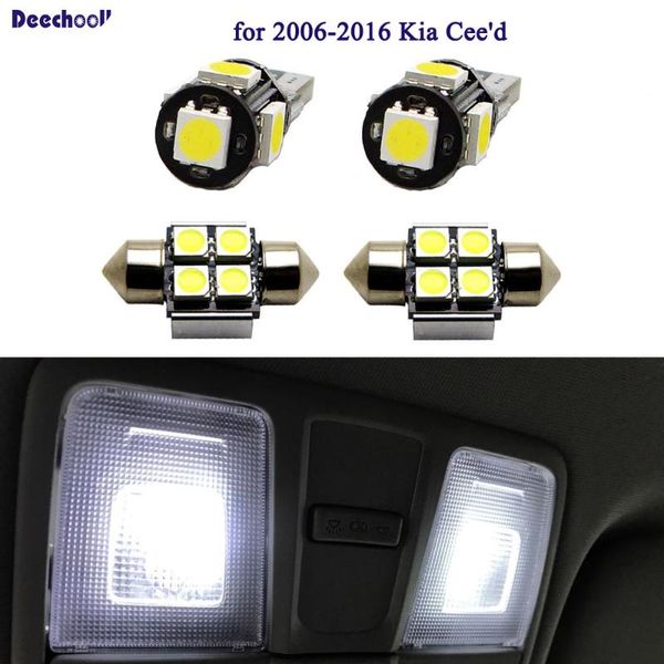 

deechooll 10pcs car led bulbs for kia pro ceed ceed gt sw 06-16, white interior light trunk vanity mirror dome reading lights