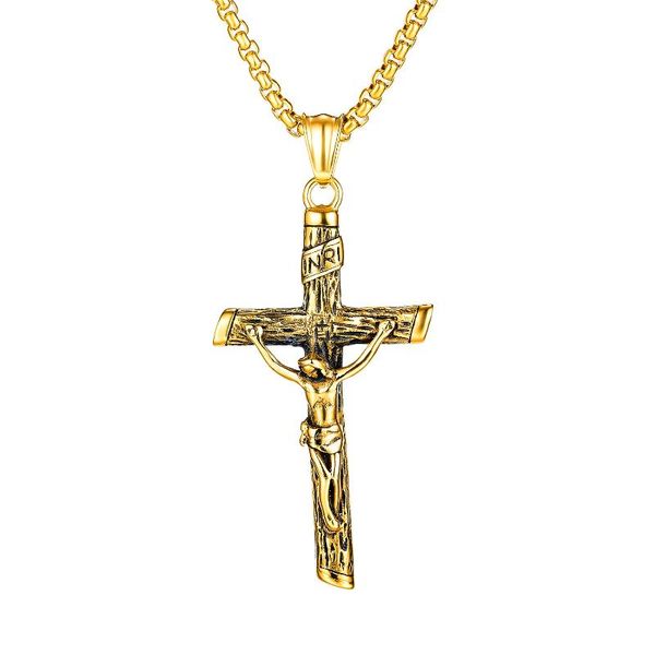 

stainless steel necklace men cross necklace boyfriend gift long gothic jesus christianity gold, Silver