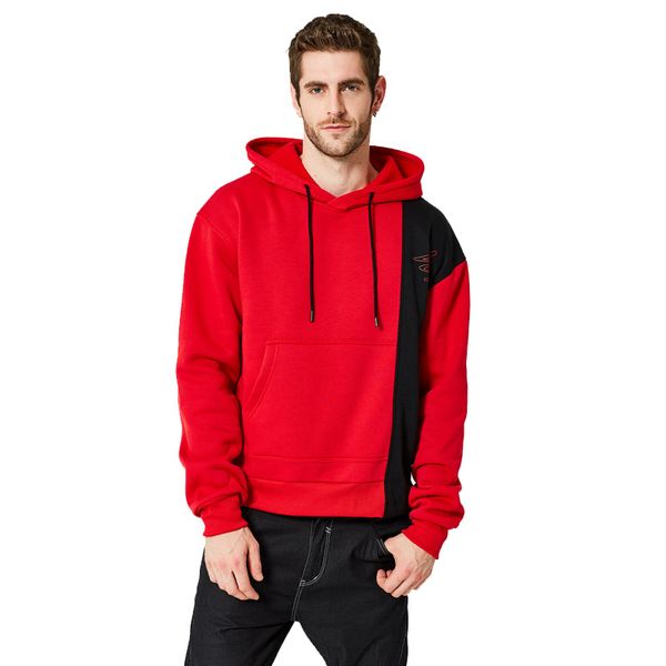 

autumn winter hoodies men patchwork color irregular length sweatshirt men eu size s-xxl hip hop mens hoody casual streetwear, Black