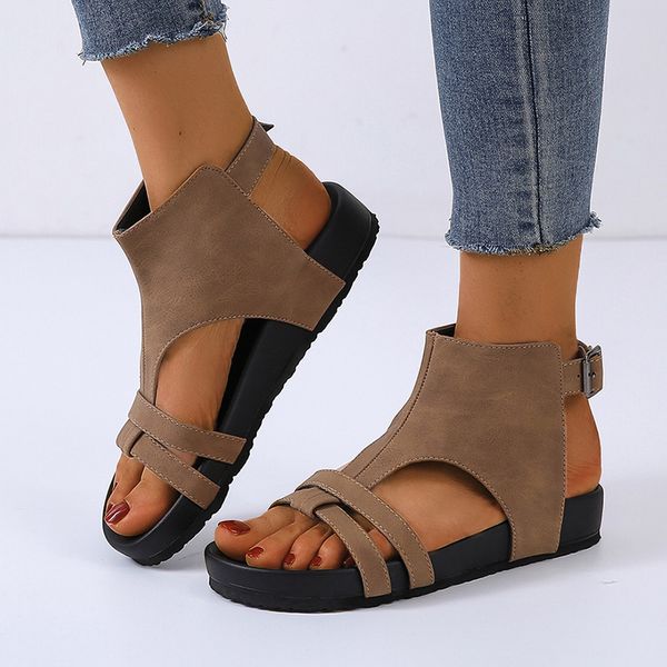 

2020 new women's rome ankle strap flat sandals woman casual summer gladiator platform ladies pu buckle shoes summer beach female, Black