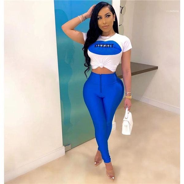 

designer crew neck penicl zipper pnats females casual sets womens lip letter print tracksuits summer, Gray