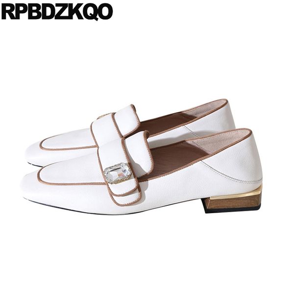 

square toe crystal loafers slip on diamond flats female designer shoes women luxury 2020 rhinestone genuine leather, Black