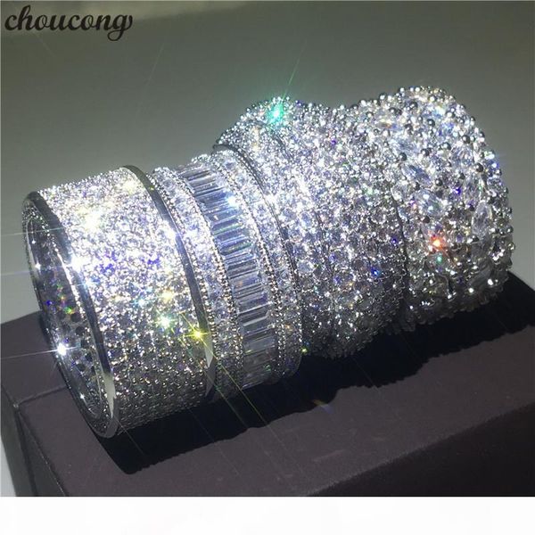 

choucong 6 styles luxury promise ring 925 sterling silver diamond engagement wedding band rings for women men jewelry, Slivery;golden