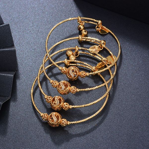 

wando 4pcs/lot kids bell bracelet adjustable gold color baby bangle birthday trendy jewelry gift for girl for baby hollow beads, Black