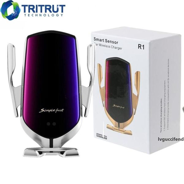 

r1 smart automatic clamping car wireless charger for iphone x xr xs 8 plus galaxy s10 s9 s8 fast charging air vent mount phone holder mq100