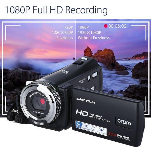 

a + ordro цифровая камера hdv-v12 3,0-дюймовый жк-1080p fhd видеокамера 16x зум dvr ик ночного видения cmos сенсор микрофон ес plug